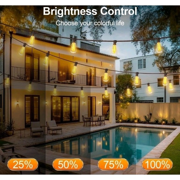 100Ft 37 Bulb Outside Waterproof Light with Remote Dimmable ST38 Shatterproof - Picture 5 of 6